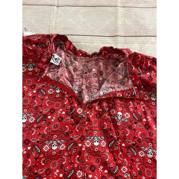 Hell Bunny Vixen Red Rockabilly Skull & Guns Print Skirt - XS - Picture 11 of 11